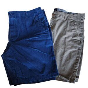 GAP Khaki Shorts Men's 42 Chino Flat Front Cotton Stretch Classic‎ Length 9"